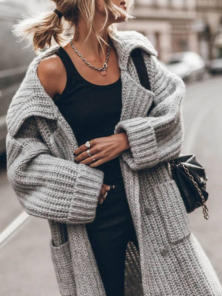 Raquel | Casaco de Malha Comprido Mulher Oversize Lapela