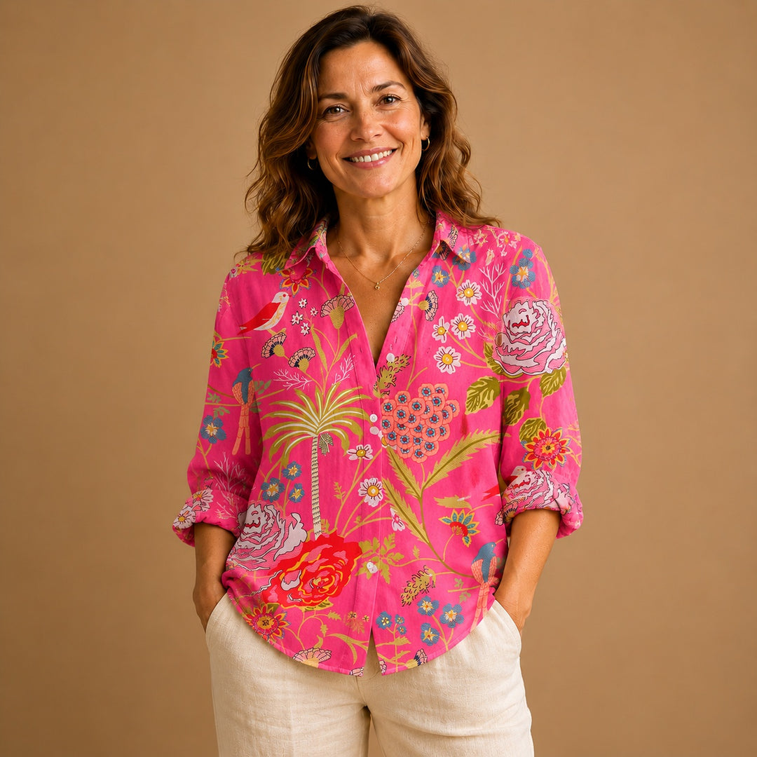 Rita | Blusa Patchwork Estampada Mulher Botões