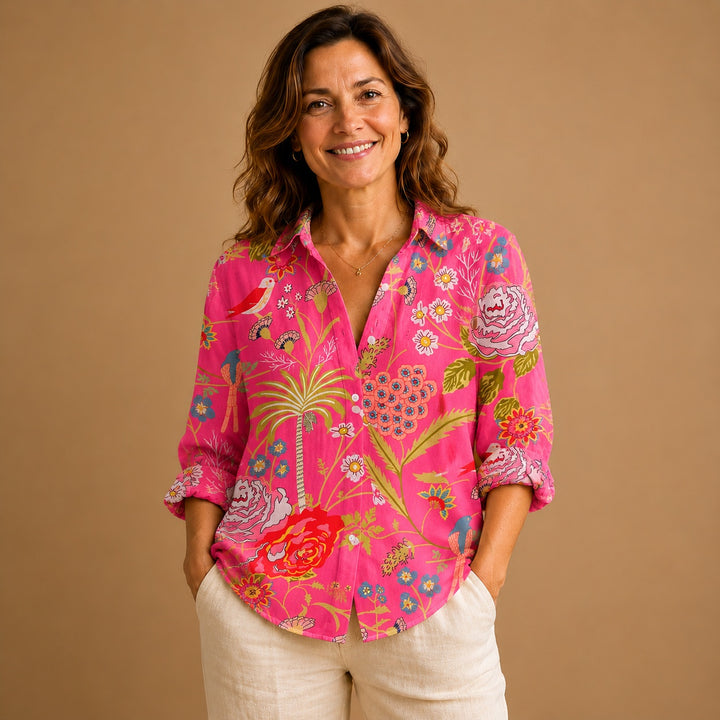 Rita | Blusa Patchwork Estampada Mulher Botões