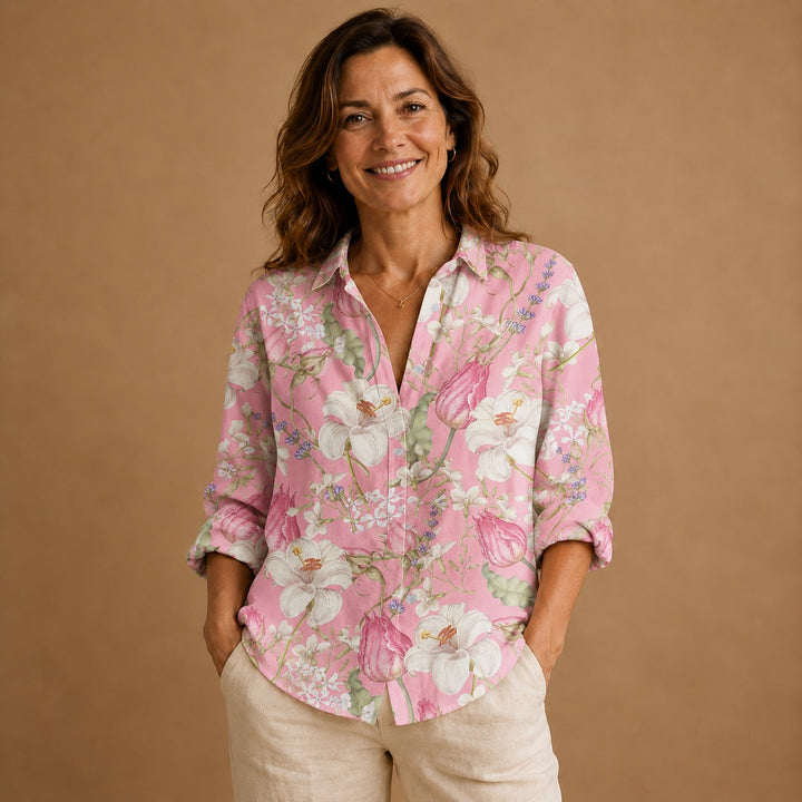 Rita | Blusa Patchwork Estampada Mulher Botões