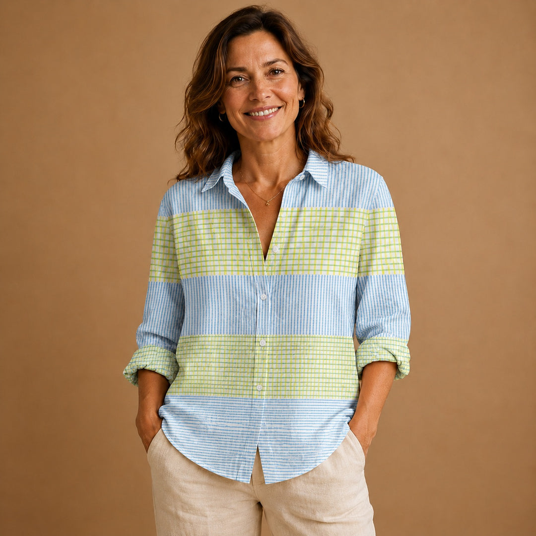 Rita | Blusa Patchwork Estampada Mulher Botões