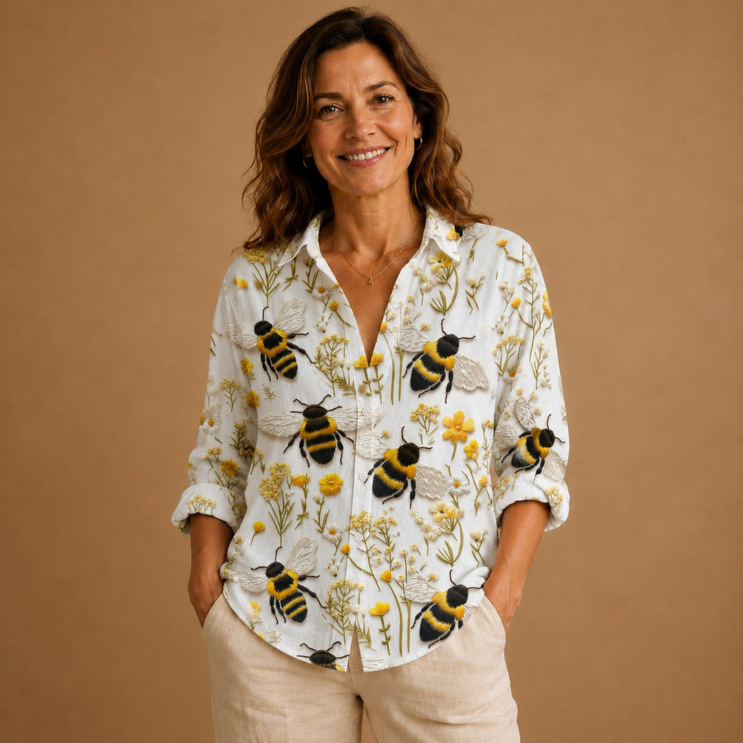 Rita | Blusa Patchwork Estampada Mulher Botões