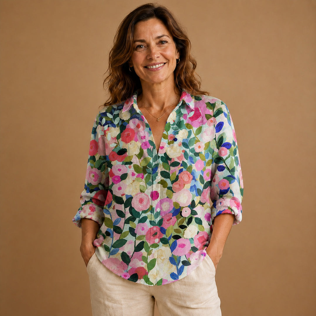 Rita | Blusa Patchwork Estampada Mulher Botões