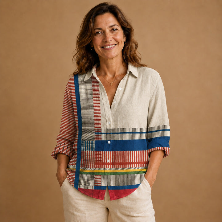 Rita | Blusa Patchwork Estampada Mulher Botões