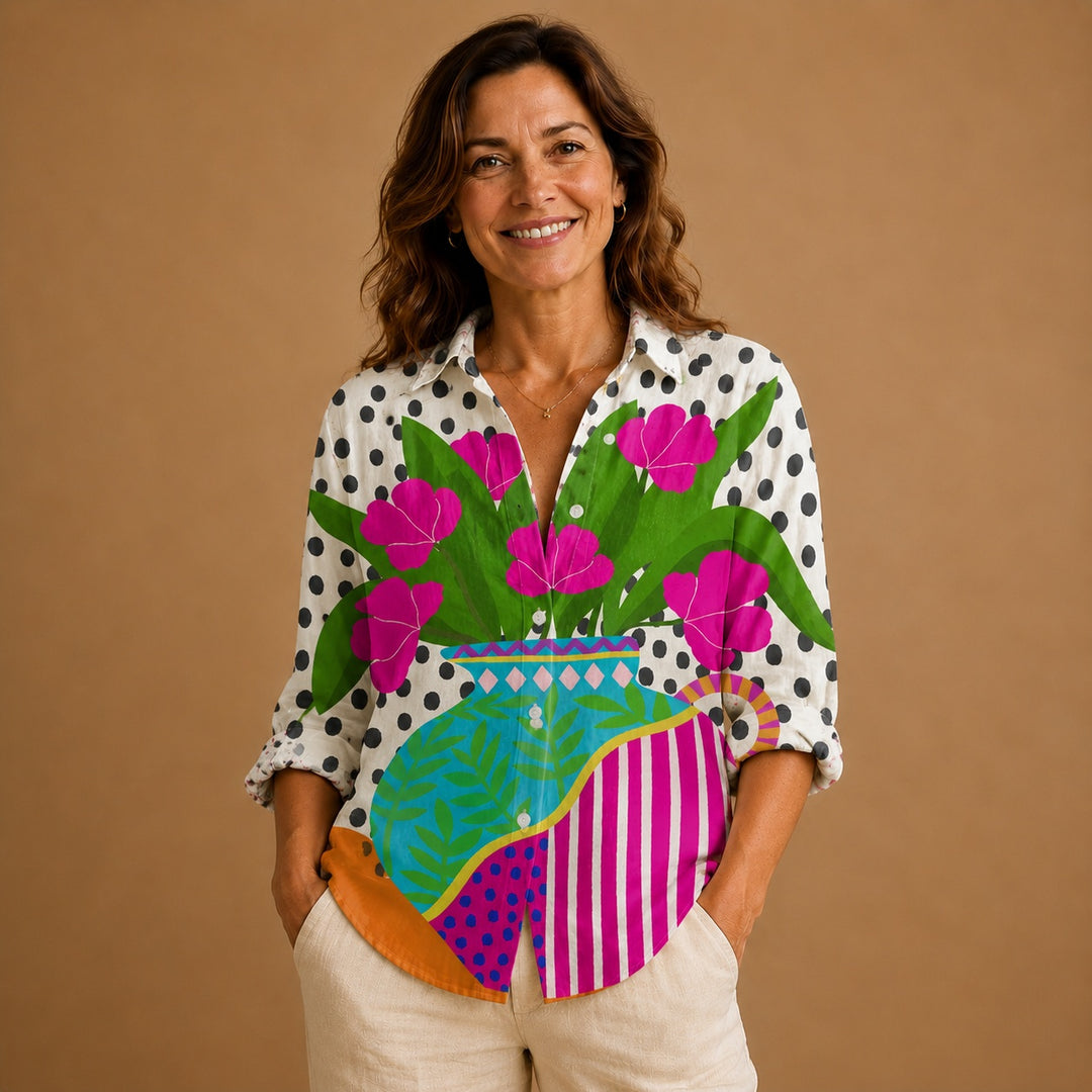 Rita | Blusa Patchwork Estampada Mulher Botões