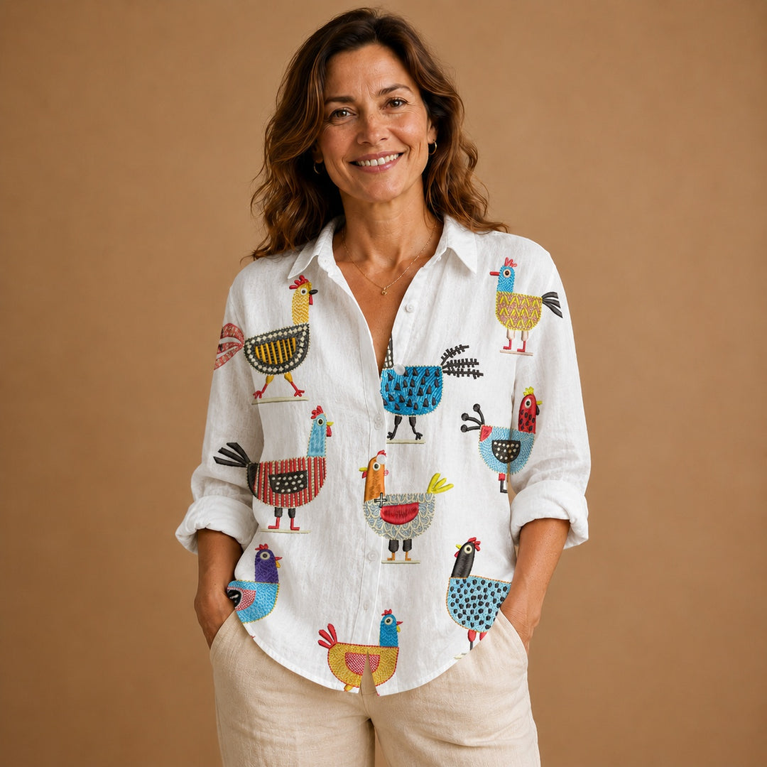 Rita | Blusa Patchwork Estampada Mulher Botões