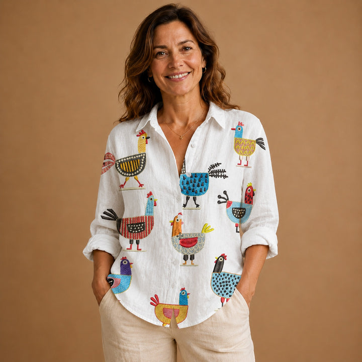 Rita | Blusa Patchwork Estampada Mulher Botões