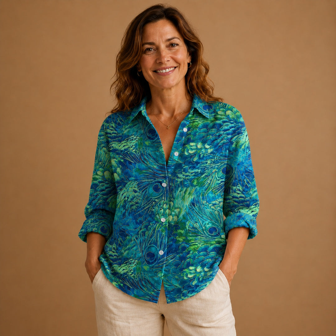Rita | Blusa Patchwork Estampada Mulher Botões