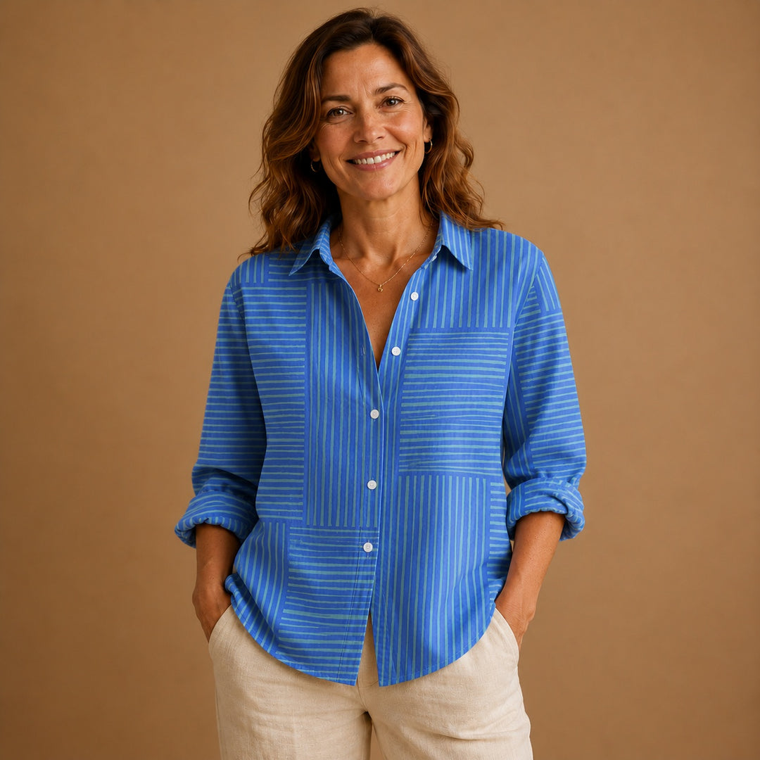 Rita | Blusa Patchwork Estampada Mulher Botões