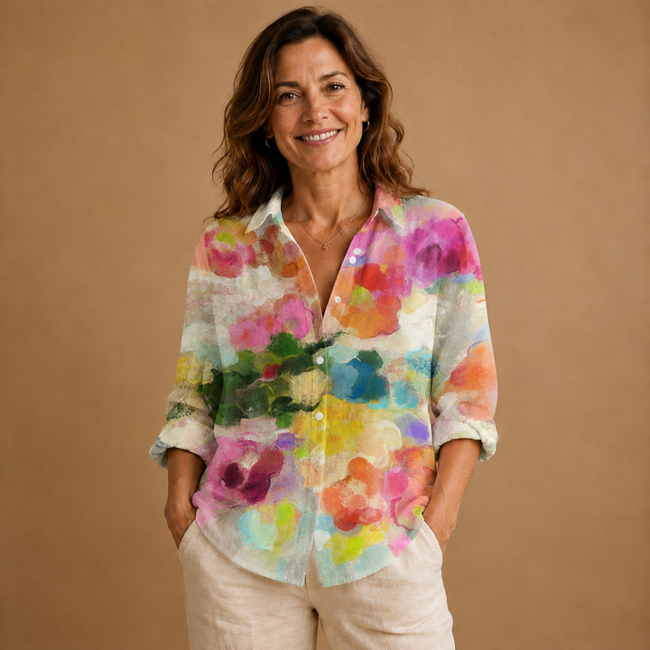 Rita | Blusa Patchwork Estampada Mulher Botões