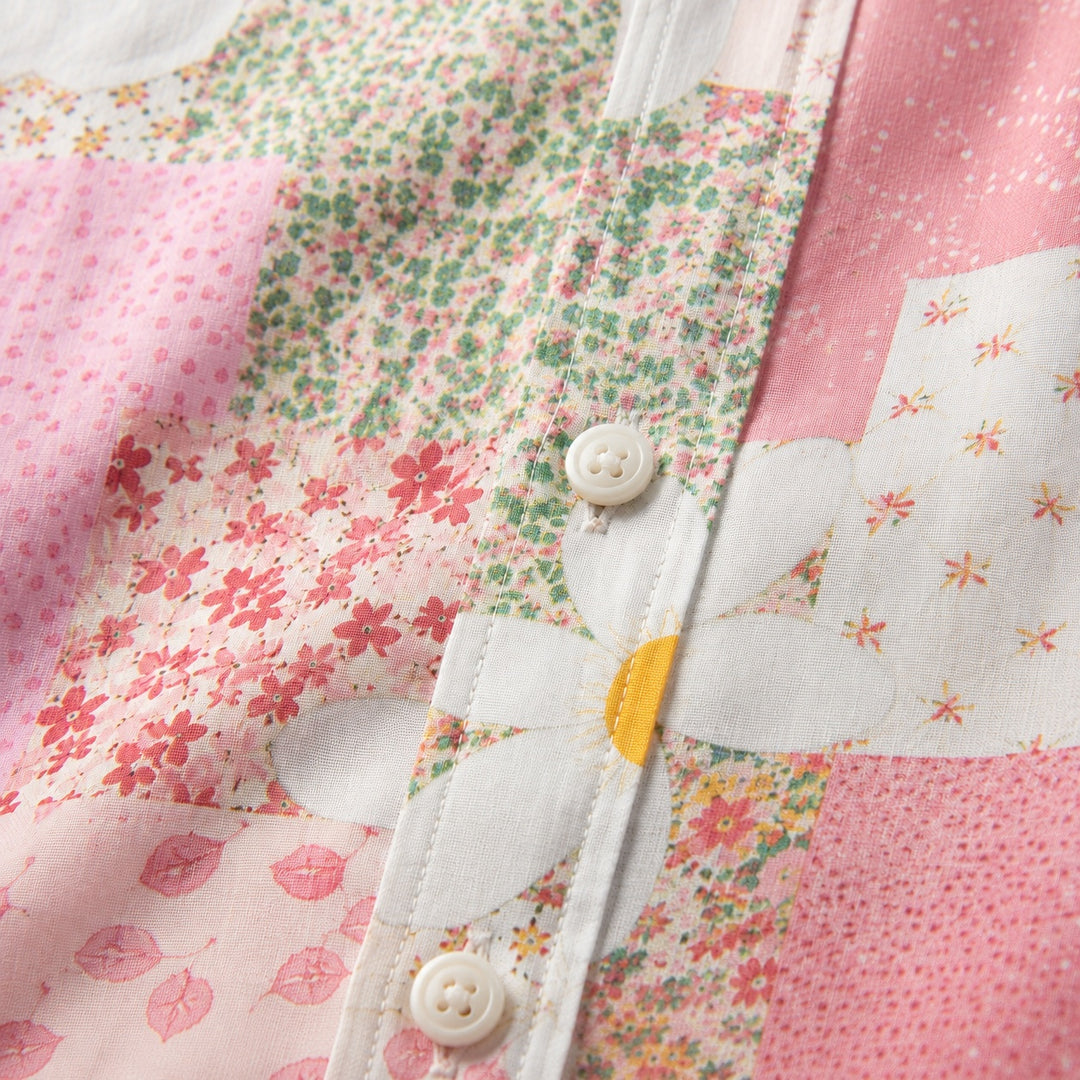 Rita | Blusa Patchwork Estampada Mulher Botões