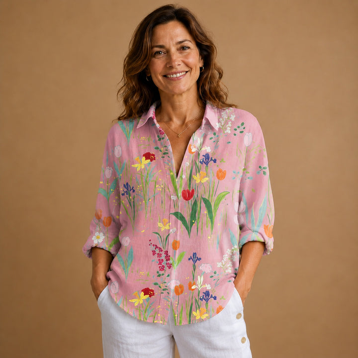 Rita | Blusa Patchwork Estampada Mulher Botões