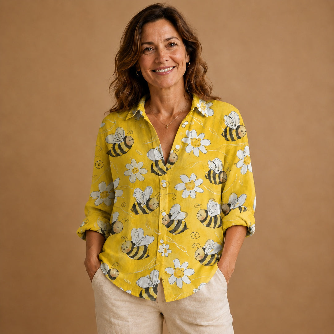 Rita | Blusa Patchwork Estampada Mulher Botões