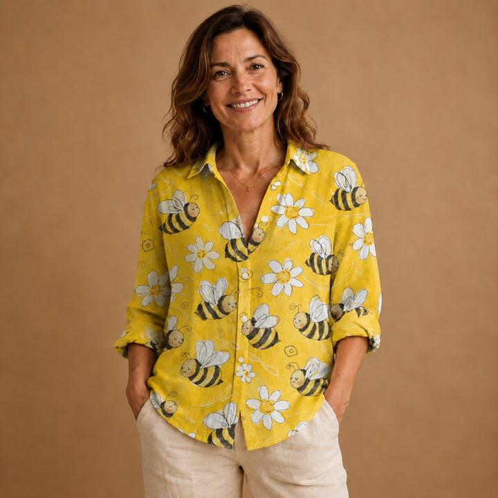 Rita | Blusa Patchwork Estampada Mulher Botões