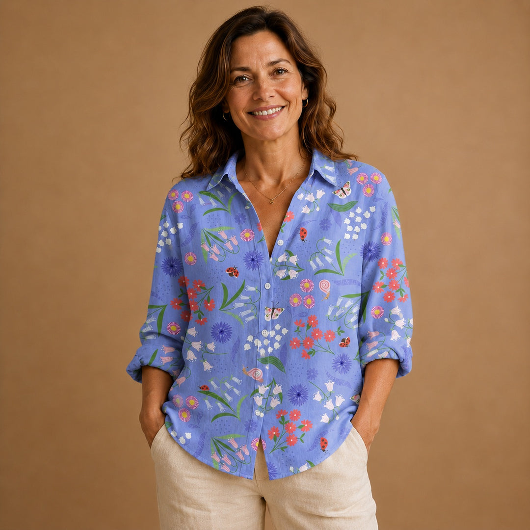 Rita | Blusa Patchwork Estampada Mulher Botões