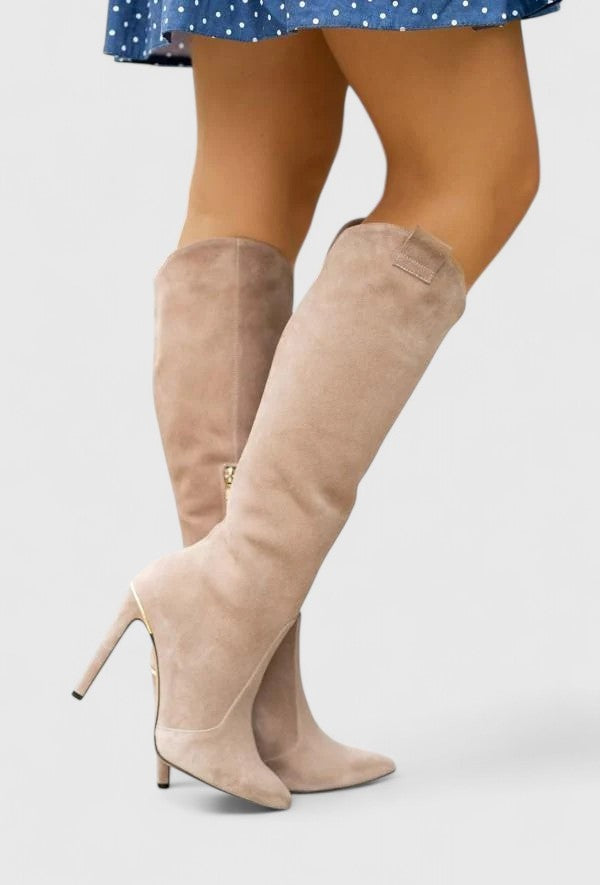 Rita | Botas de Pele Mulher Cano Alto Salto Agulha Biqueira Pontiaguda