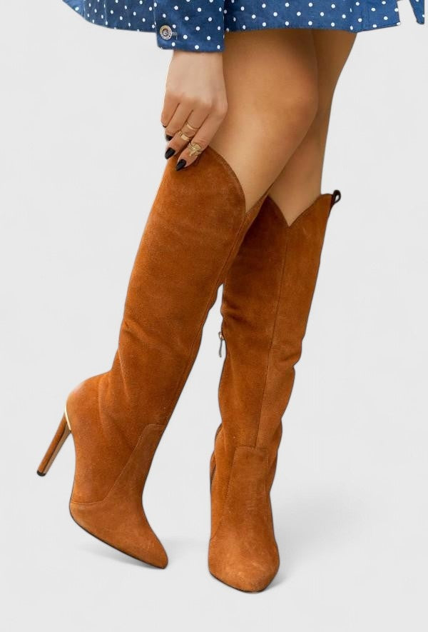 Rita | Botas de Pele Mulher Cano Alto Salto Agulha Biqueira Pontiaguda