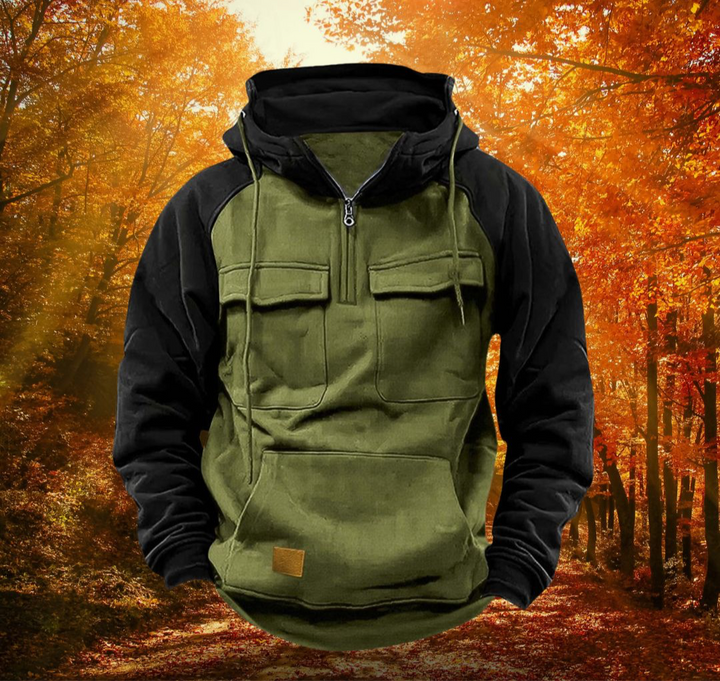 Rodrigo | Hoodie Homem com Capuz Meio-Fecho Bolsos Cargo