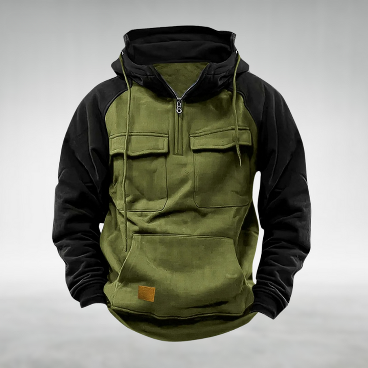 Rodrigo | Hoodie Homem com Capuz Meio-Fecho Bolsos Cargo