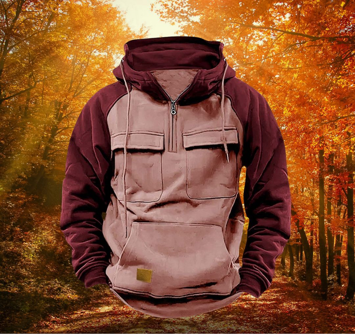 Rodrigo | Hoodie Homem com Capuz Meio-Fecho Bolsos Cargo