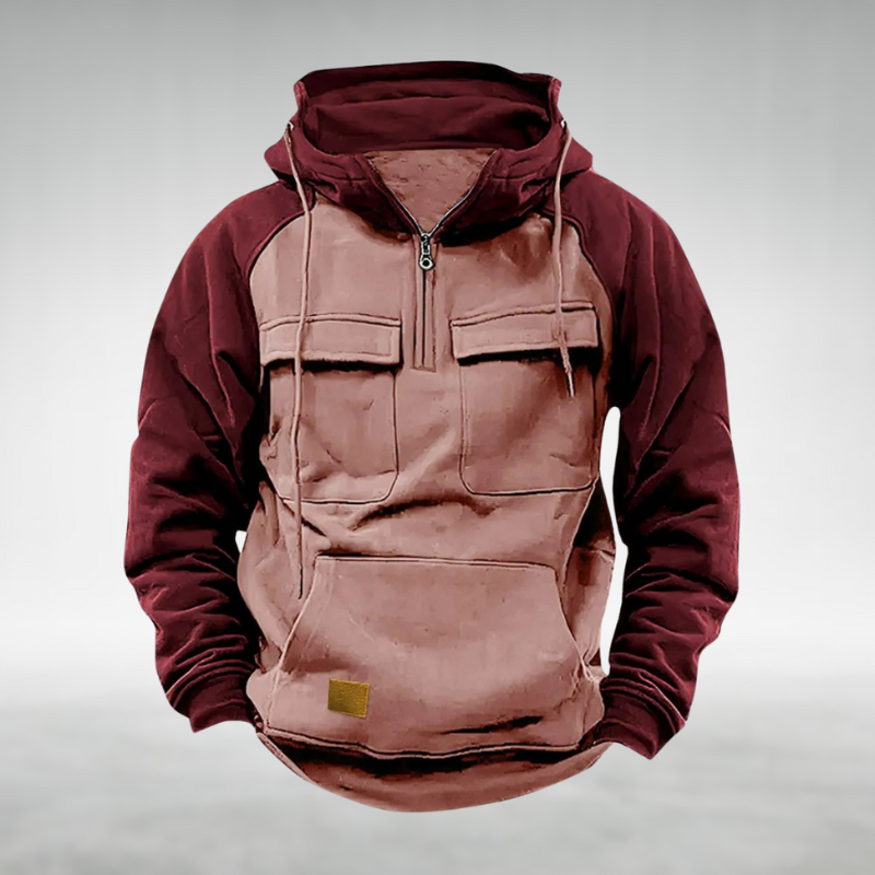 Rodrigo | Hoodie Homem com Capuz Meio-Fecho Bolsos Cargo
