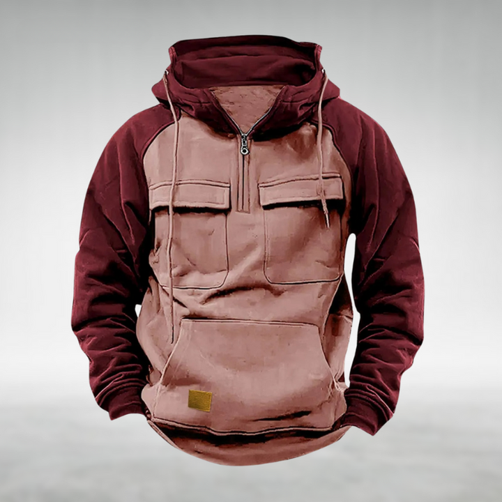 Rodrigo | Hoodie Homem com Capuz Meio-Fecho Bolsos Cargo