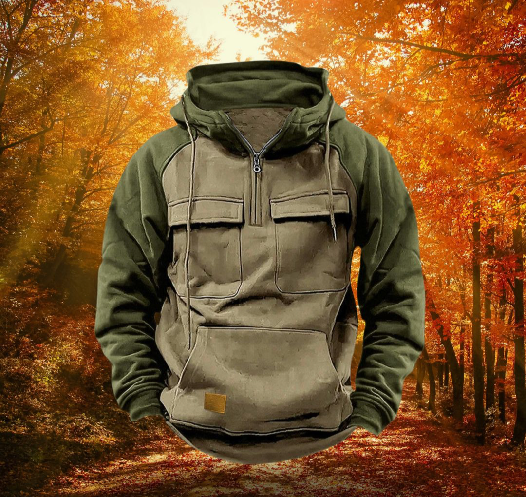 Rodrigo | Hoodie Homem com Capuz Meio-Fecho Bolsos Cargo