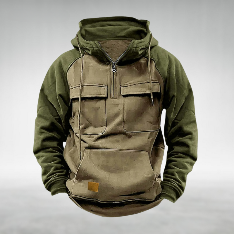 Rodrigo | Hoodie Homem com Capuz Meio-Fecho Bolsos Cargo