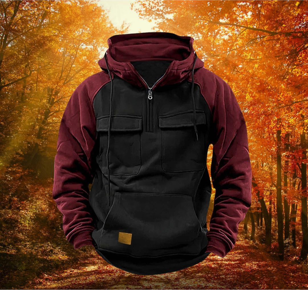 Rodrigo | Hoodie Homem com Capuz Meio-Fecho Bolsos Cargo