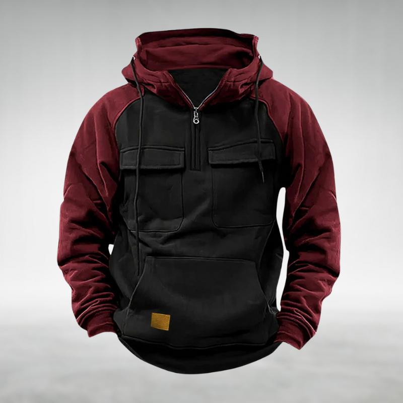 Rodrigo | Hoodie Homem com Capuz Meio-Fecho Bolsos Cargo