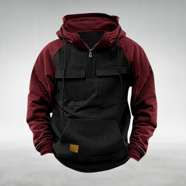 Rodrigo | Hoodie Homem com Capuz Meio-Fecho Bolsos Cargo
