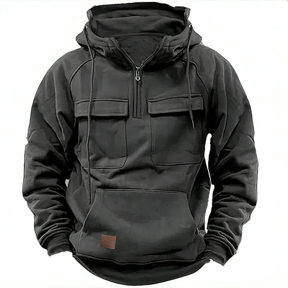 Rodrigo | Hoodie Homem com Capuz Meio-Fecho Bolsos Cargo