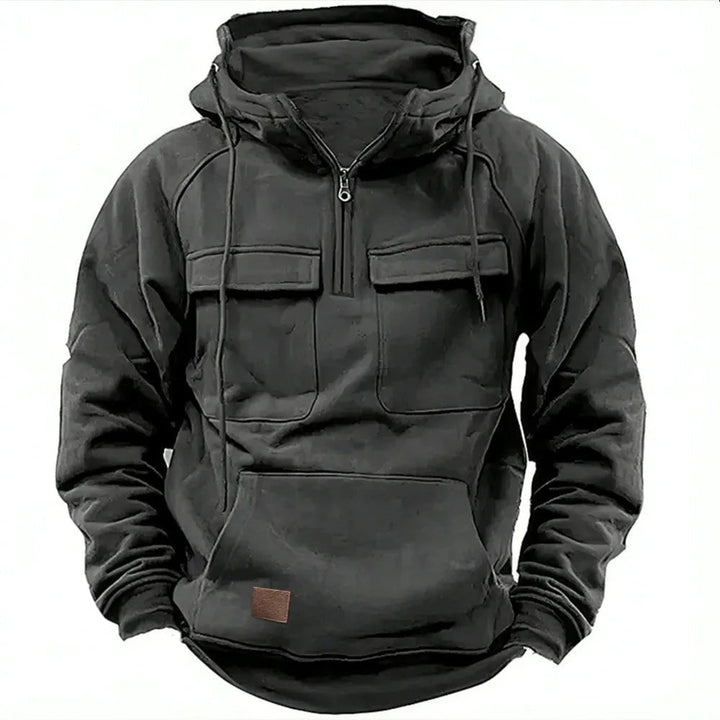 Rodrigo | Hoodie Homem com Capuz Meio-Fecho Bolsos Cargo