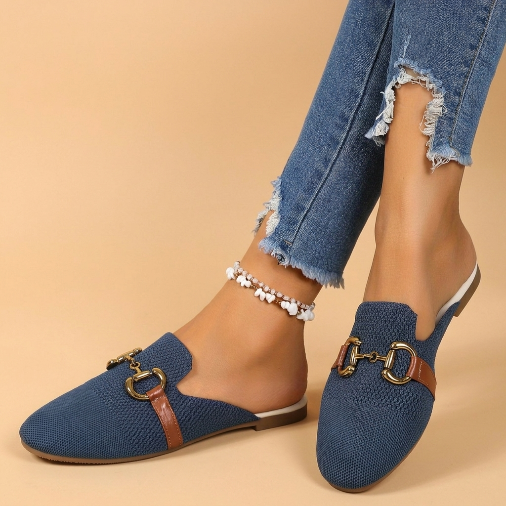 Rosa | Mules Mulher Fivela Dourada Tecido