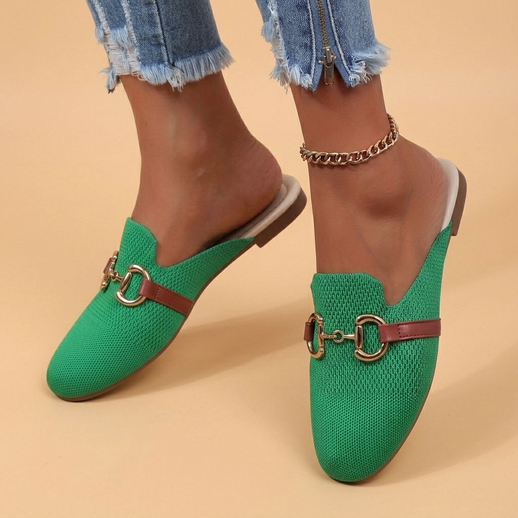 Rosa | Mules Mulher Fivela Dourada Tecido