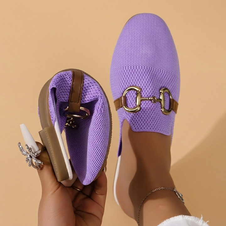 Rosa | Mules Mulher Fivela Dourada Tecido