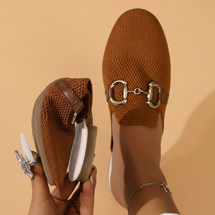 Rosa | Mules Mulher Fivela Dourada Tecido