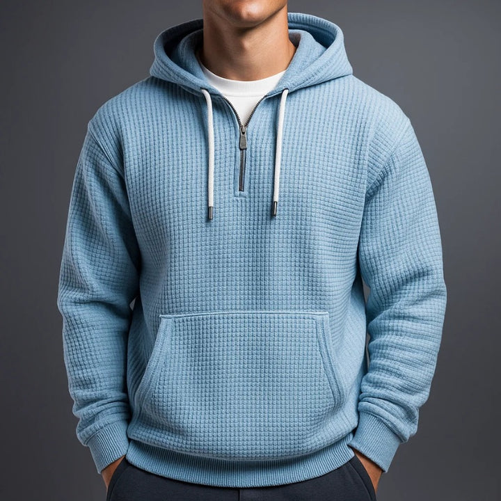 Rui | Hoodie Homem Trama Waffle com Zíper Meio e Capuz