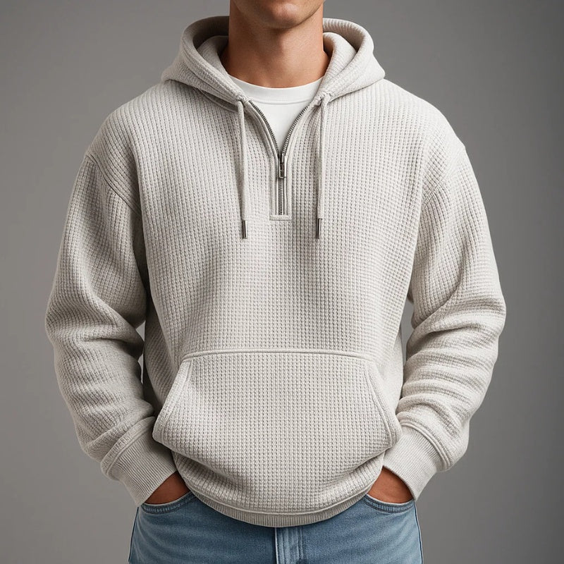 Rui | Hoodie Homem Trama Waffle com Zíper Meio e Capuz