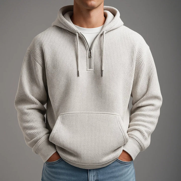 Rui | Hoodie Homem Trama Waffle com Zíper Meio e Capuz