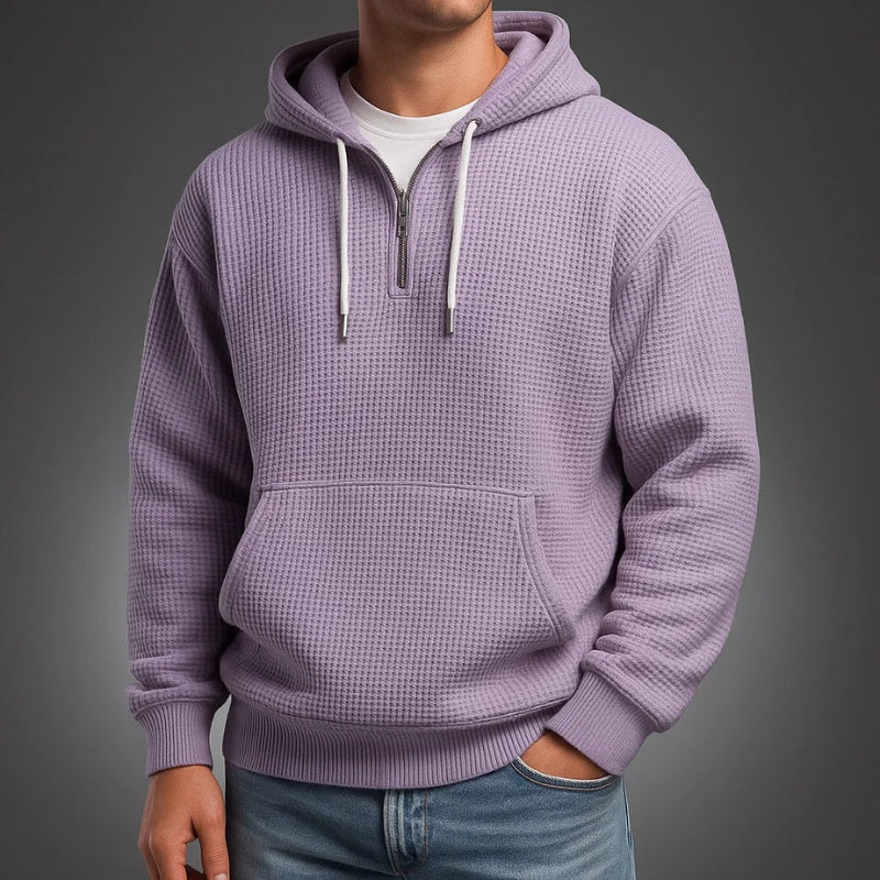 Rui | Hoodie Homem Trama Waffle com Zíper Meio e Capuz