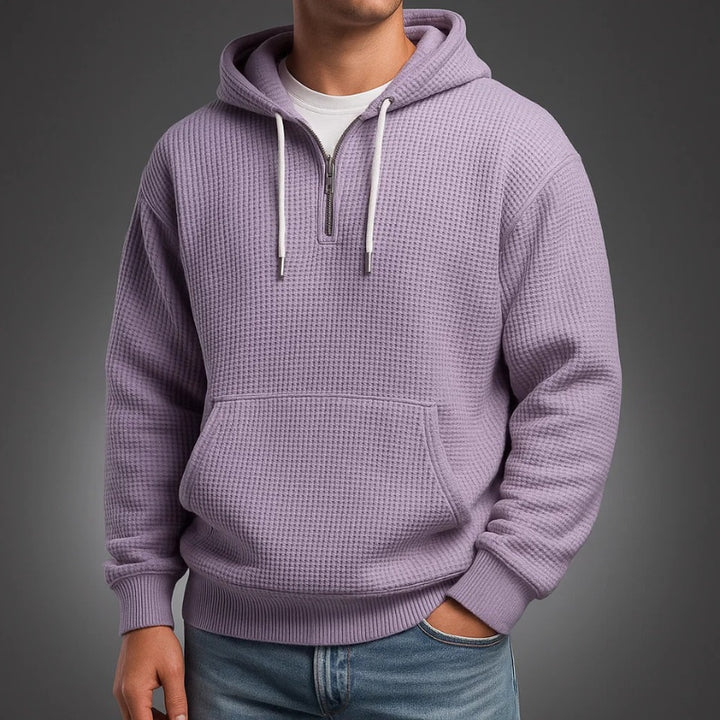 Rui | Hoodie Homem Trama Waffle com Zíper Meio e Capuz