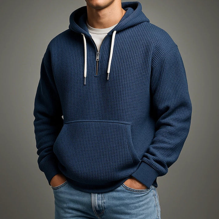 Rui | Hoodie Homem Trama Waffle com Zíper Meio e Capuz