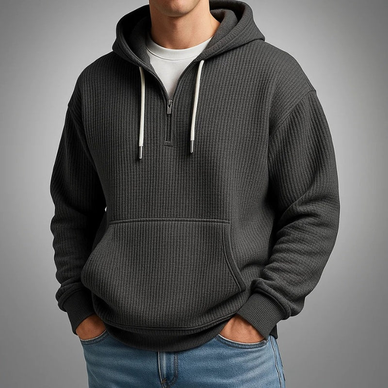 Rui | Hoodie Homem Trama Waffle com Zíper Meio e Capuz