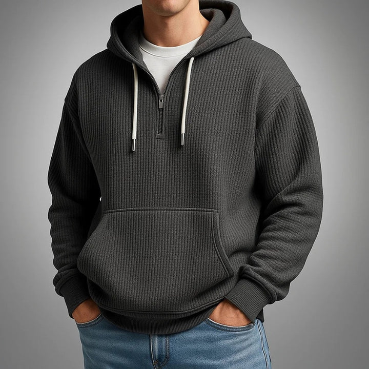 Rui | Hoodie Homem Trama Waffle com Zíper Meio e Capuz