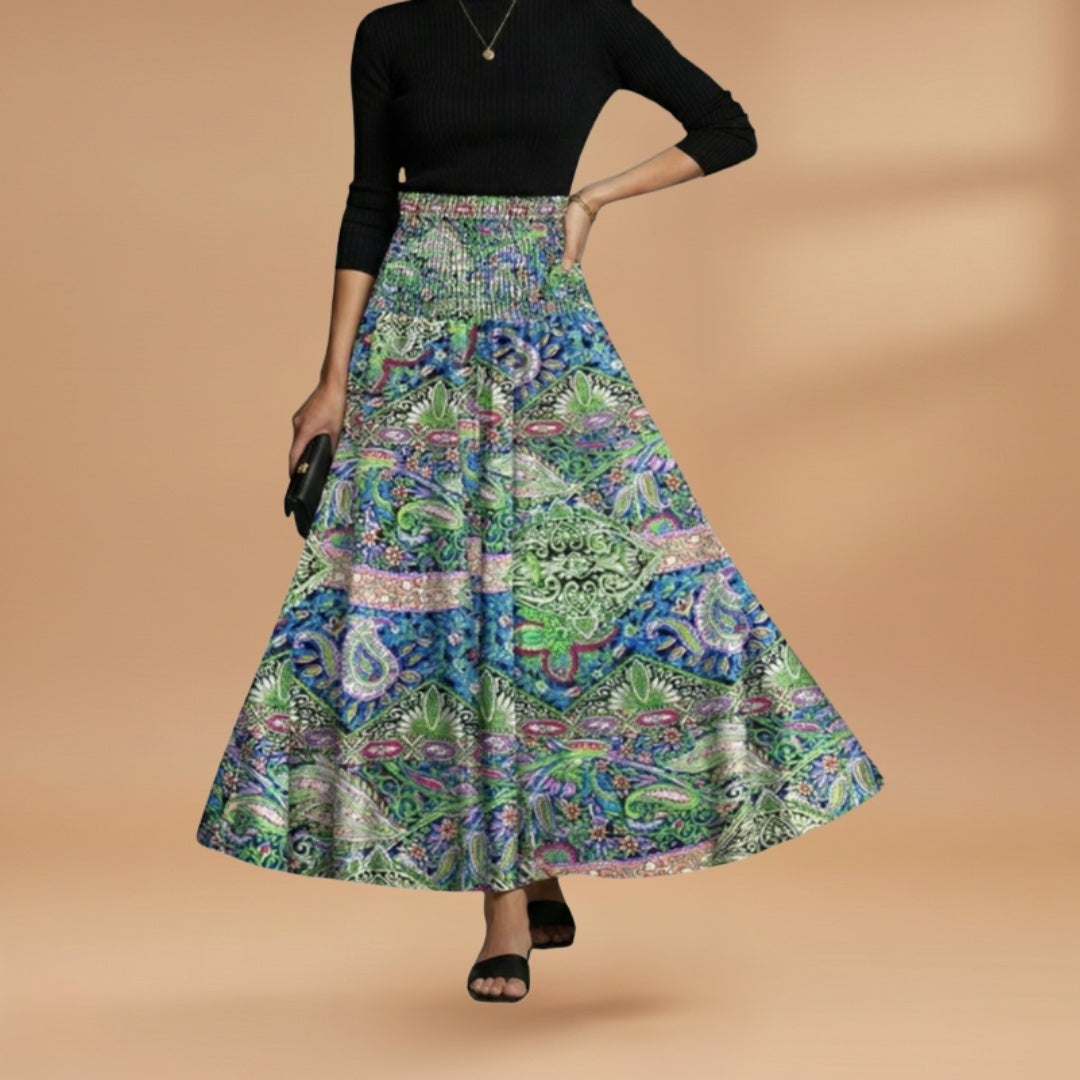 Inês | Saia Comprida Estampada Mulher Cintura Elástica