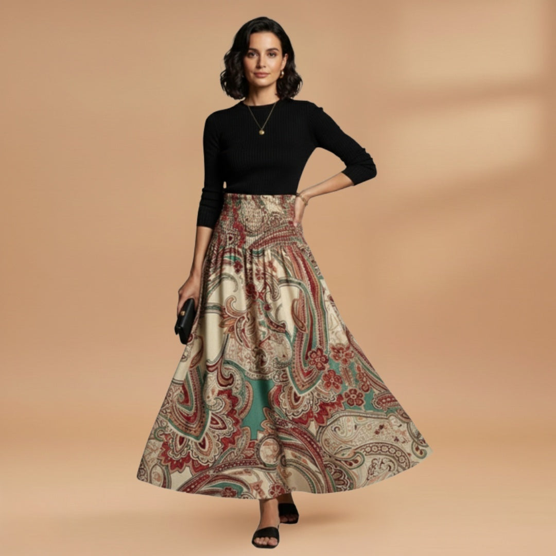 Inês | Saia Comprida Estampada Mulher Cintura Elástica