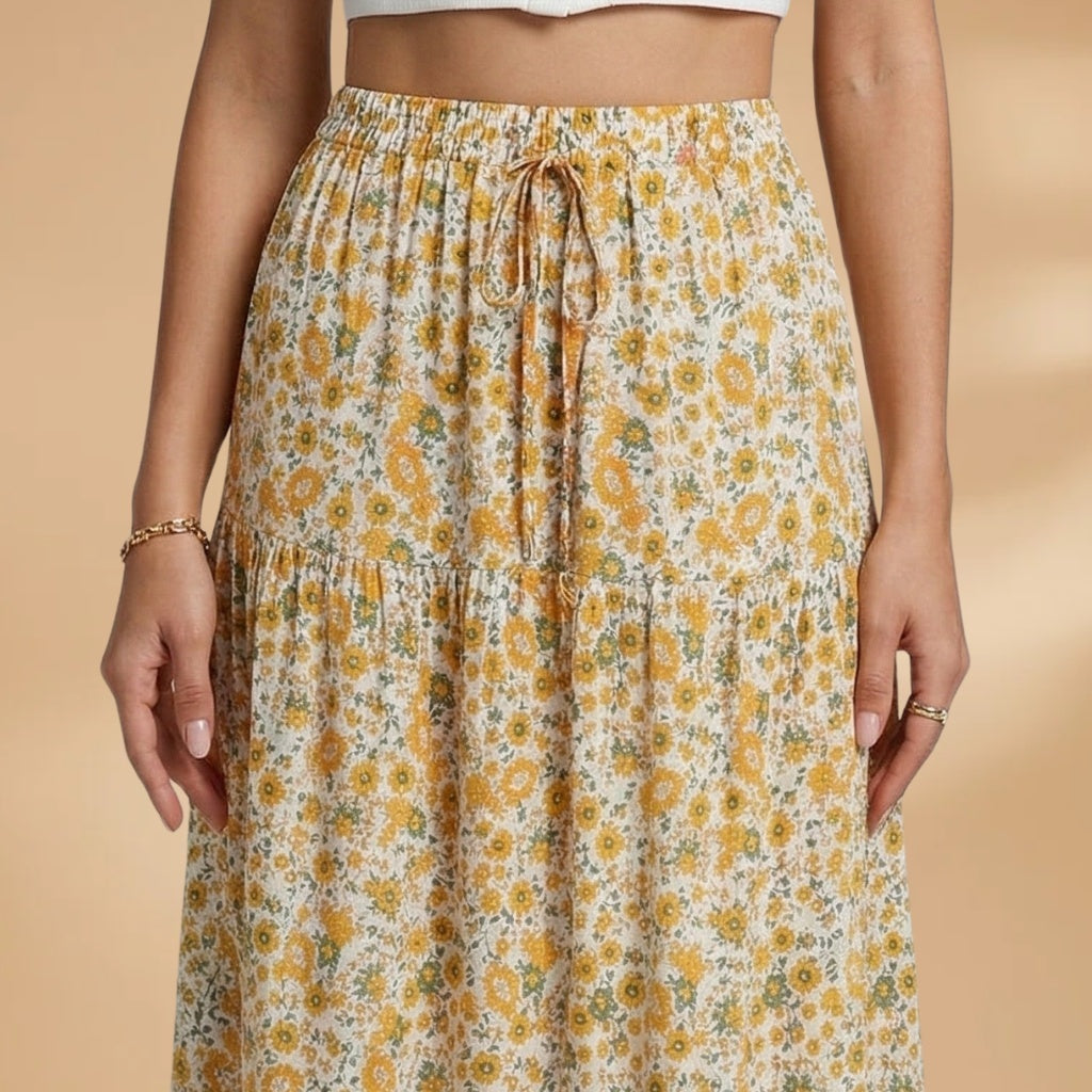 Rita | Saia Comprida Estampada Mulher Cintura Elástica