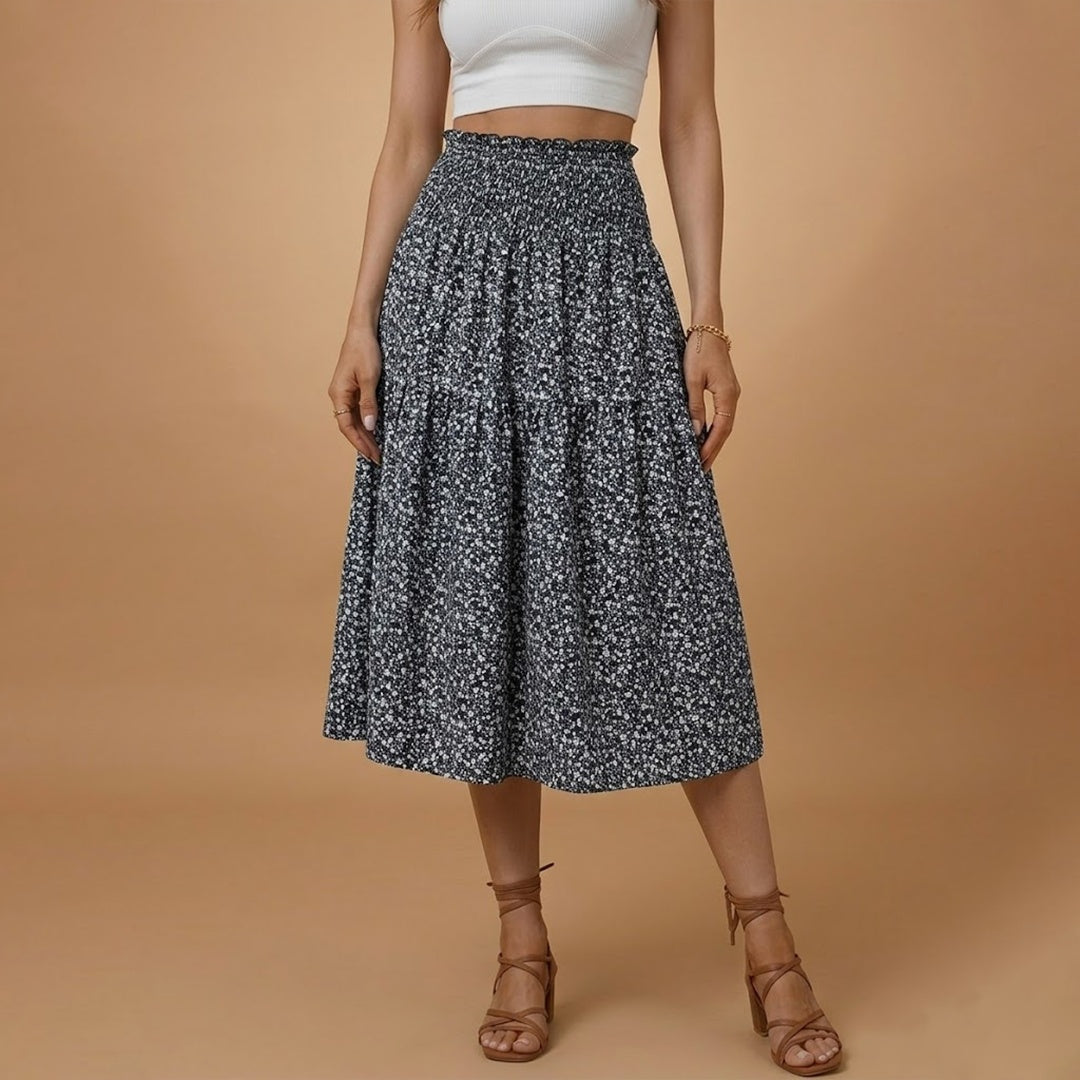 Madalena | Saia Comprida Estampada Mulher Cintura Elástica