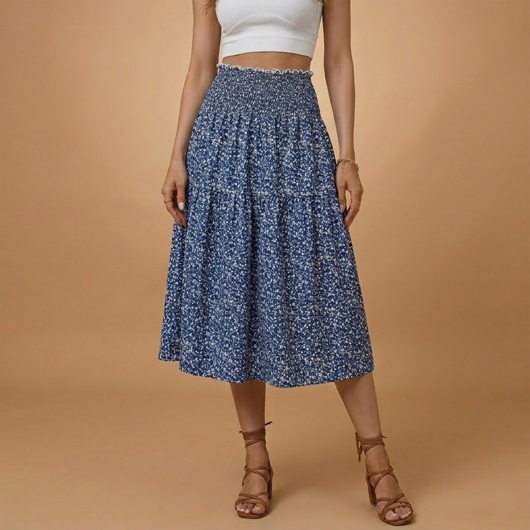 Madalena | Saia Comprida Estampada Mulher Cintura Elástica